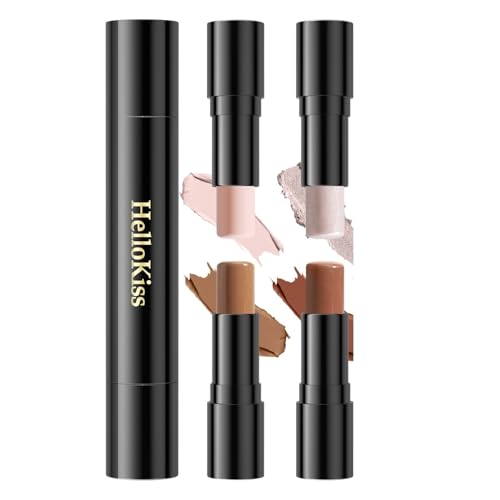 Dual-Ended Contour & Highlighter Stick, Shimmer Cream For 3D Sculpting, Long-Lasting Makeup For All Skin Tones(01#+02#(2pcs))
