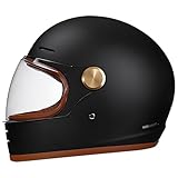 Loyoriwy DOT Retro Vintage Full Face Motorcycle Helmet Classic Design for Men Women Lightweight Windproof Vent Cafe Racer & Cruiser Riding, Highway Commute, Touring (Matte Black, M)