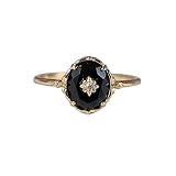 FAMIVES Vintage Black Onyx Engagement Ring for Women Gold Art Deco Solitaire Wedding Ring Unique Oval Cut Stone Anniversary Jewelry Size 7