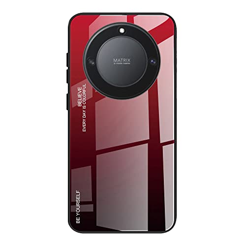 Dedux Coque pour Honor Magic 5 Lite 5G (Magic5 Lite) / X9a, Etui Dégradé de Couleur Verre Trempé Back Coque + Souple Silicone TPU Case Cover Protection Antichoc Housse (Rouge/Noir)