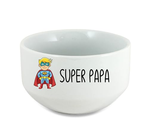 Bol Céramique 600ml Super Papa avec Dessin Super-Héros – Cadeau Fête des Pères Original – Bol Petit-Déjeuner ou Café – Design Humour Papa avec Cape