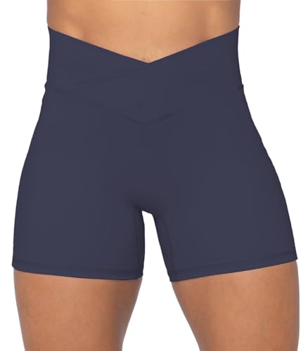 Image of Sunzel Crossover Biker Shorts for Women, No Front Seam V High Waist Yoga Workout Gym Shorts with Tummy Control | 4 Or 6-Inch Inseam, High Waisted, Tummy Control, Crossover Waist, Buttery Soft, No Front Seam, Squat Proof, Compression