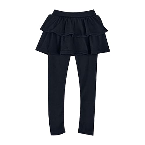 Girls Leggings with Skirt, Stretchy Cotton Ruffle Skirts Pant for Kids, Trendy Leggings Skirt Ruffle (Black, 3-4 Years)
