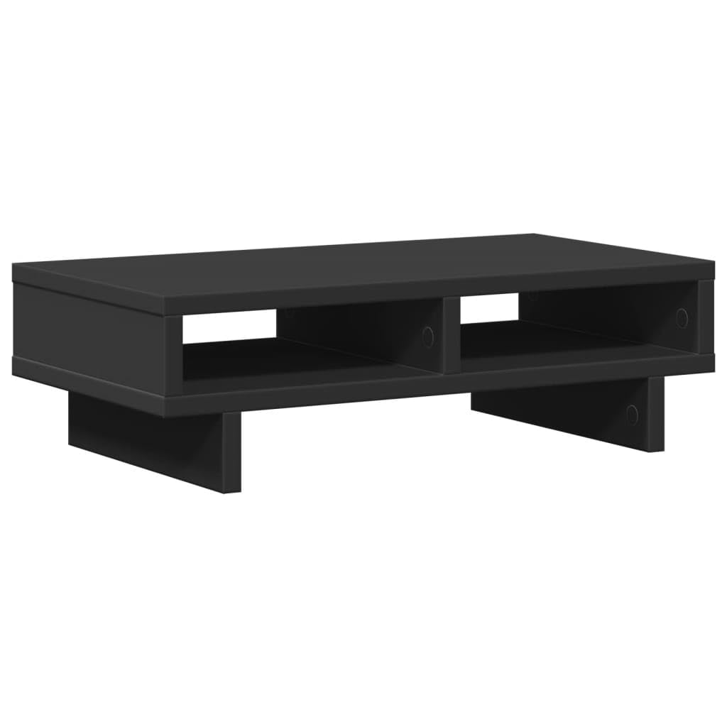 Supporto per monitor nero in legno 50 x 27 x 15 cm con 2 scomparti, rialzo ergonomico per scrivania del computer, scrivania, laptop, PC, tablet, salvaspazio e stabile per ufficio e