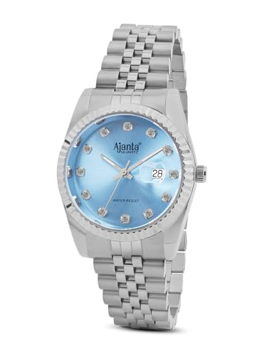 Image of Ajanta Quartz Avenza Women Analog Watch| Stainless Steel Bracelet Strap | Day & Date Display | Water Resistant | Formal & Casual Wrist Watch for Women