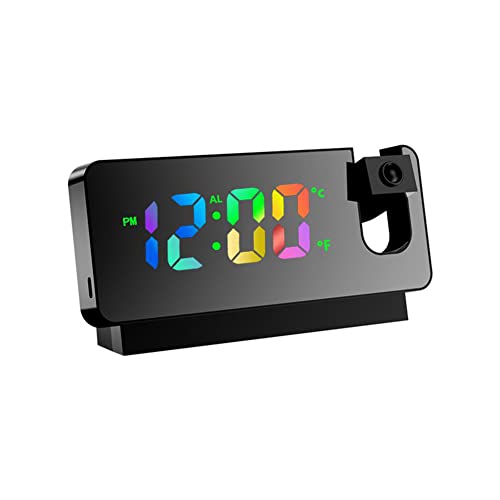 Reloj despertador de proyección digital para dormitorio, reloj despertador LED grande con proyección en la pared del techo, proyector de 180°, puerto de carga USB Snooze doble despertador Cover