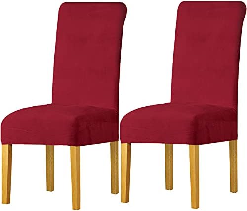 LANSHENG Stretchy Chair Covers for Dining Room Chairs,Stretch Spandex with Elastic Band Chaircover,Velvet Large Dining Chair Slipcovers for Restaurant Hotel Party Banquet (Mustard,6 Pack(M))