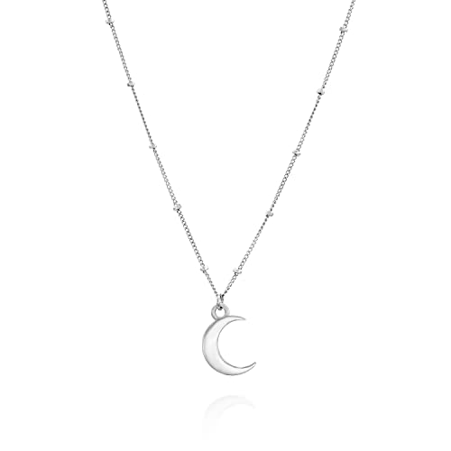 Sterling Silver Moon Necklace for Women - Crescent Pendnat on a Minimal Satellite Chain - Length 16