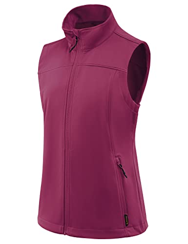 Baleaf Women's Lightweight Vest Softshell Sleeveless Jacket Windproof Stand Collar With Zipper Pockets Running Hiking Golf Rouge L #TOP1
