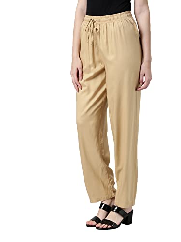 Image of GO COLORS Women Solid Mid Rise Relaxed Fit Viscose Casual Pants