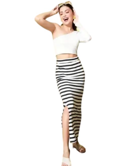 Women’s Striped Maxi Skirt with Fitted Silhouette-picture-43