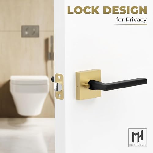 Image of Mega Handles Prime Privacy Lever Door Handle for Hallway, Closet and Bathroom, Keyless Door Levers, Fits All Standard Door Sizes, Covered Screws Included - Satin Brass /Matte Black (1 Pack), 5 inch