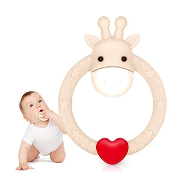 SHARE&CARE BPA-frei 2 Silikon-Giraffen-Baby-Beißring-Spielzeug mit Aufbewahrungsbox, für 3 Monate über Zahnfleischschmerzen bei Säuglingen, Schmerzlinderung und Babyparty, Set mit 2 verschiedenen Beißspielzeugen – Bild 4