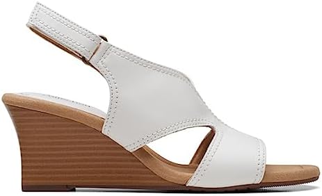 Clarks Women's Kyarra Aster Wedge Sandal, White Leather, 7.5 | Image 1