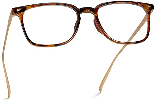 Image of WearMe Pro - Modern Square Style Metal Frame Blue Light Blocking Computer Glasses (Mix Brown Tortoise/Gold)