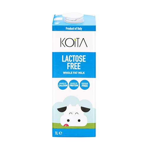 Koita Lactose-Free Whole Fat Milk (1L, 12-Pack) - No Added Hormones, Easy to Digest, Vitamin Enriched, Made in Italy