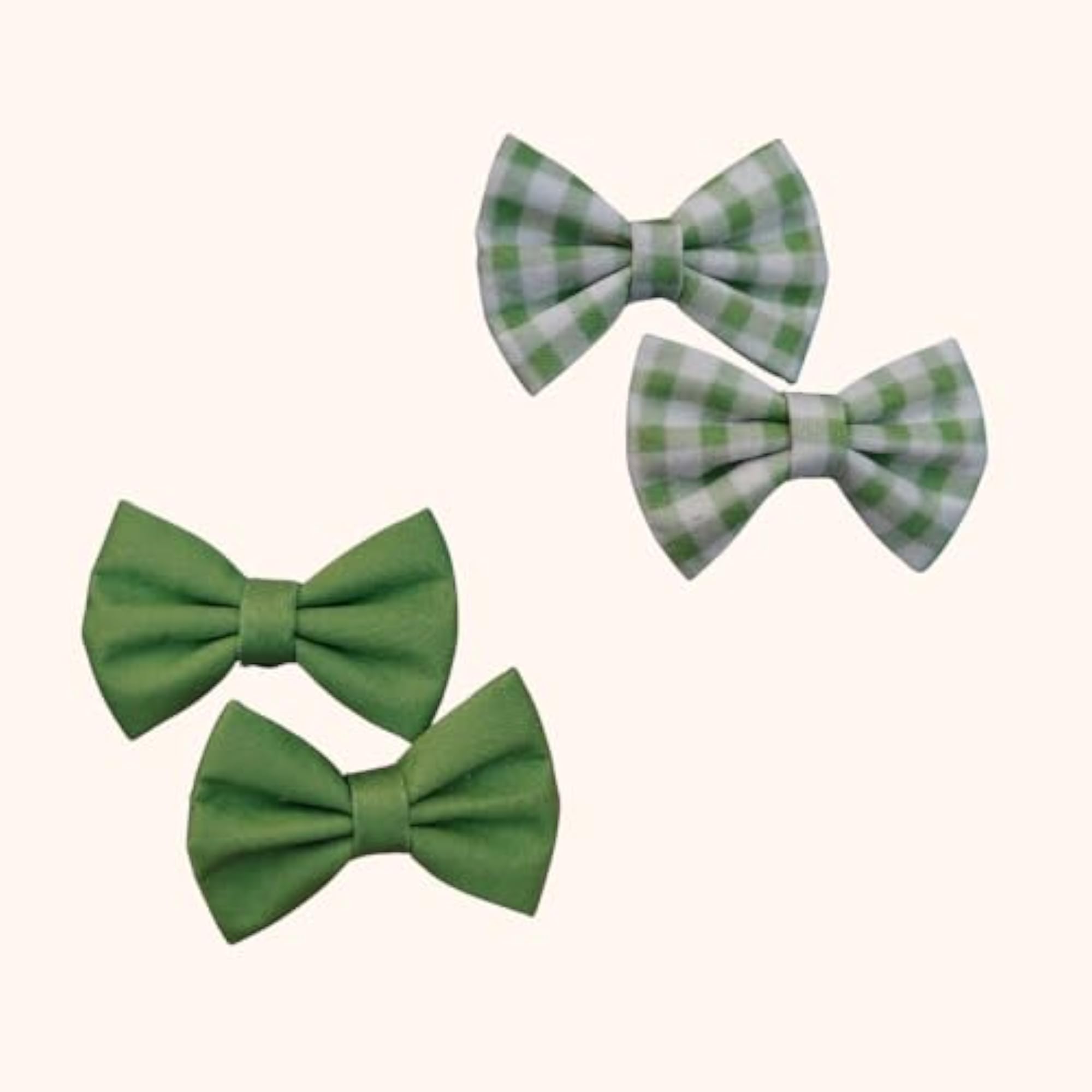 Green Checks Print and Plain Green Bow Combo Hair Clip, Handmade