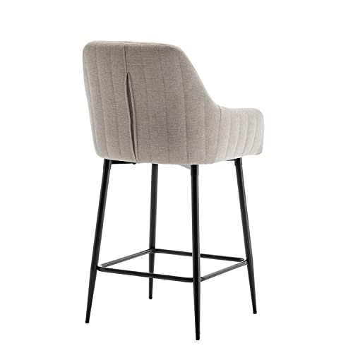 Btexpert Set Of 2 Premium Upholstered Dining 25" High Back Stool Bar Chairs, Beige Fabric Barstools #TOP4