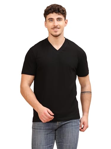 Image of Men's Cotton V-Neck T-Shirt-Soft, Breathable, Plain Solid Casual Tee for Everyday Wear & Layering