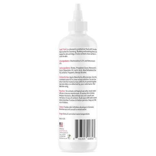 All Natural Ear Flush for Dogs & Cats, Ketoconazole & Chlorhexidine Ear and Vet-Strength Ear wash with a Light Scent (USA) (Ketoconazole & Chlorhexidine Ear Flush, 12 oz)