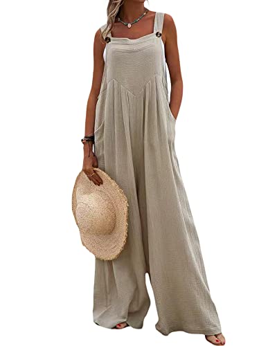 Image of Acrawnni Women's Dungarees Vintage Floral Printed Loose Casual Baggy Sleeveless Overall Long Jumpsuit Playsuit Trousers Pants Romper