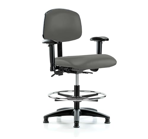 Image of Perch Task Chair with Foot Ring, Glides, 21 inch-28.25 inch, Charcoal Vinyl