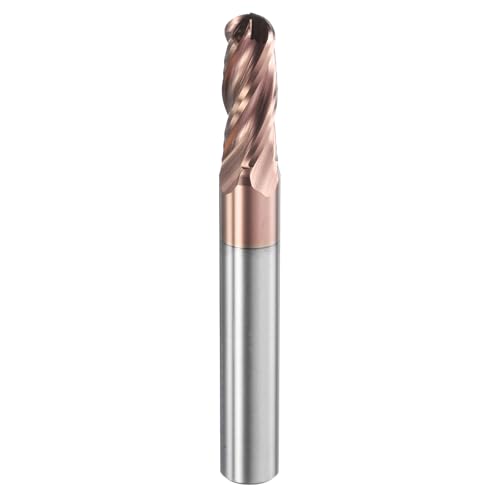 Image of HARFINGTON Ball Nose End Mill 4 Flute 9 /32 inch Diameter 5 /16 inch Shank Tungsten Carbide TIN Coated Spiral CNC Router Bits 3 /4 inch Cutting Length Single End Ball for Carving Engraving Grinding