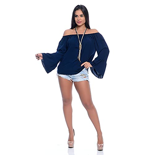 Blusa Ciganinha Manga Longa Flare B'Bonnie Azul Marinho (GG)