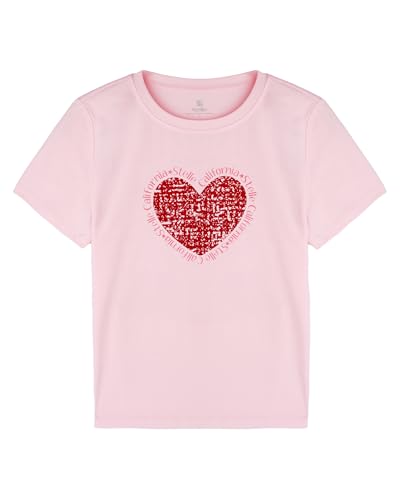Stelle Girls T Shirts Graphic Tees Short Sleeve Tshirts Crewneck Cute Summer Casual Basic Tops for Kids TeenCali Heart Pink 8-9 Years