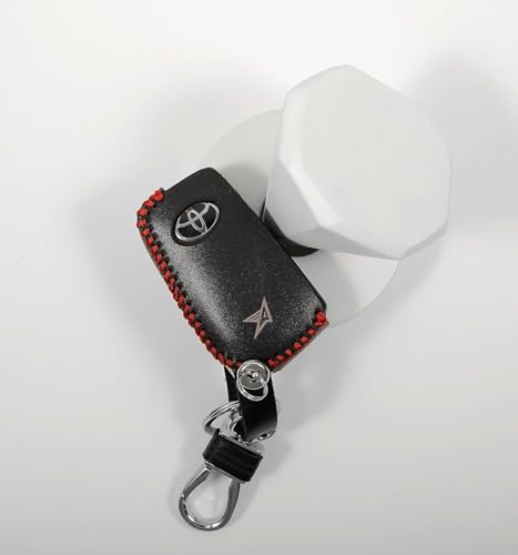 Image of Leather Smart Car Key Cover Case with Metal Hook Keychain for Toyota Corolla Altis Innova Crysta (Black)