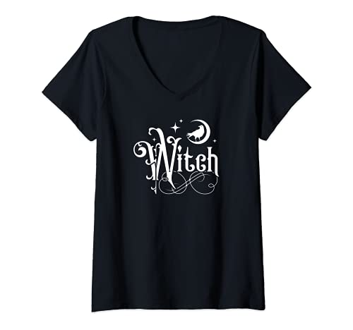 Femme Witch With Moon And Raven Graphic T-Shirt avec Col en V Cover