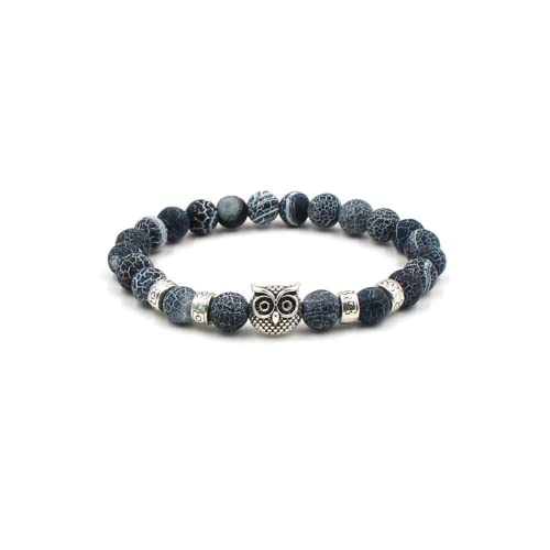 Fuqimanman2020 Natural agate Rock Owl Stretch String Healing Crystal Bracelet Energy Beaded Bracelet