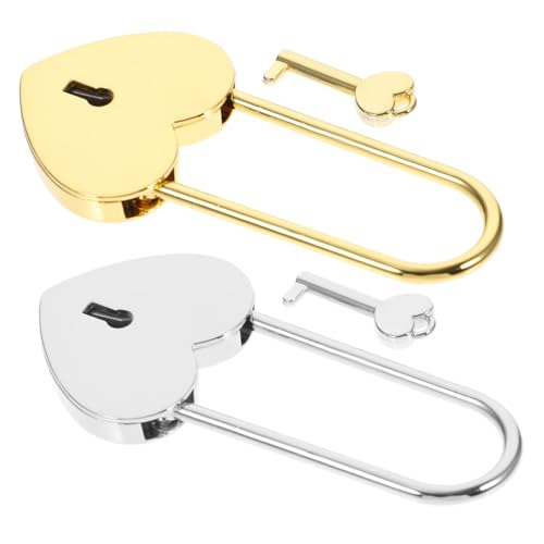 Kisangel 2個 ハート型南京錠 鍵付きミニロック 収納ボックス 日記 ジュエリーボックス用 旅行バッグやスーツケースの防犯に 金色 銀色