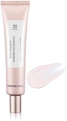 THANKYOU FARMER Sun Project Shimmer Sun Essence SPF30 PA++ (40ml) 3-In-1 Korean Sunscreen, Nourishes, Corrects Skin Tone, Moisturizes, No White Cast, UV Rays & Blue Light Protection, Radiant Glowy Skin, Hydrating, Brightening