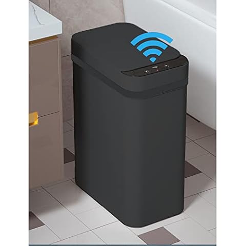 Yatmung Touchless Bathroom Trash Can - 2.5 Gallon Smart Trash Can Sensor Motion - Skinny Trash Bin with Lid - Electric, Narrow, Plastic, Auto Open - Small Slim Automatic Garbage Can (Black) Cover