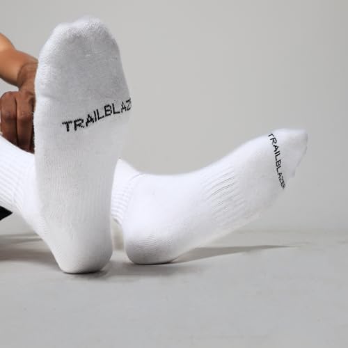 TRAILBLAZER Men’s Cushioned Crew Socks (3-Pack) – Moisture-Wicking, Breathable Cotton Blend, Arch Support, Durable Everyday Athletic Comfort – Size 9–142