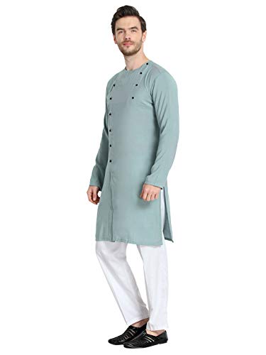 Image of OM SAI LATEST CREATION Multicolored, Full Sleeve, Mandarin Collar, PALN Batik Long Plain Kurta for Men