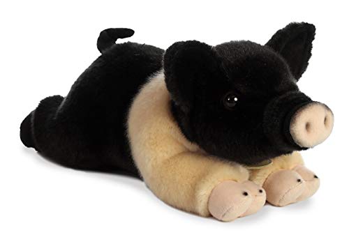 Image of Aurora® Realistic Miyoni® Hampshire Pig Stuffed Animal - Lifelike Details Make a Cherished Companion - Perfect for Decorating Bedrooms or Classrooms - Black 12 Inches