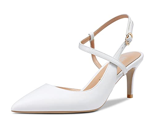 HDEUOLM Women Mid Heels Ankle Strap Slingback Pumps Kitten Heel Sandals Basic Closed Toe Plus Size Shoes