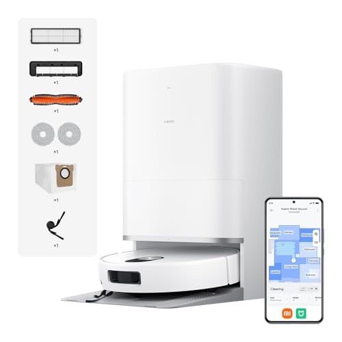 XIAOMI Robot Vacuum 5 Saugroboter mit Wischfunktion, 20.000Pa, Ausfahrbarer Mopp & Seitenbürste, 80°C Heißwasser-Moppreinigung, Selbstreinigende All-in-One Basisstation, App & Sprachsteuerung
