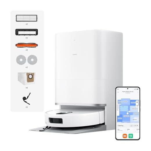 XIAOMI Robot Vacuum 5 Saugroboter mit Wischfunktion, 20.000Pa, Ausfahrbarer Mopp & Seitenbürste, 80°C Heißwasser-Moppreinigung, Selbstreinigende All-in-One Basisstation, App & Sprachsteuerung