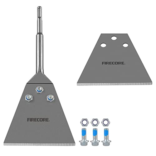 SDS Plus Floor Scraper Kit Firecore 5 Inch x 11 Inch Tile Removal Tool SDS Plus Chisel Bit Heavy Duty for Rotary Hammer Drill Thinset Vinyl Scraper Adhesives Remover with Replacement Balde FS22510