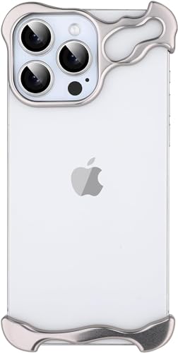 DISXKAER Metal Case for iPhone 15 14 13 Case,Minimalist Protective Shock Absorption Aerospace Grade Aluminum Shells,Exposed Sides for Comfort,Elastomer Inlays Easy Fit (iPhone 15 Pro Max,Sliver-1)