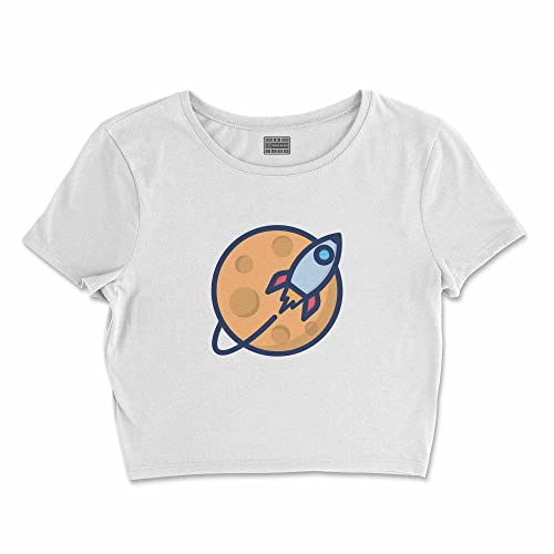 T-shirt blanc femme L taille courte haut basique col rond mode été