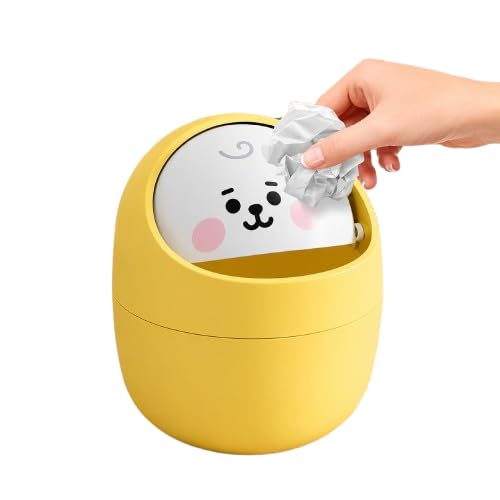 Image of Cortina Corton Design Plastic Small Tabletop Dustbin, Small Waste Bin for Study Table, Office Desk, Bathroom, Kitchen Sink & Washroom (Yellow)