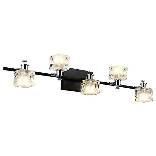 Bathroom Vanity Light Fixture Over Mirror ,METEOOR Matte Black Five Light Bathroom Vanity Light Modern 33 Inches LED Bath Wall Lighting Fixtures Crystal Glass Globe (5 Lights))