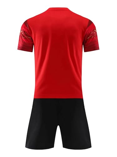 Kids Boys Football Game Training Sport Outfits Short Sleeve Stylish Print T-shirt And Drawstring Boy Shorts Set Red Type B 9-10 Years2