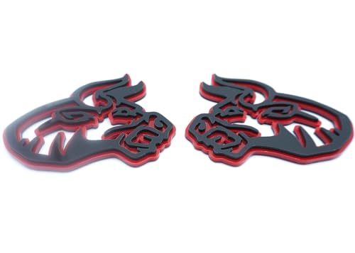 Image of 2Pc Angry Bull Badge 3D Emblem Custom Sticker Nameplate Replacement for Universal Car Body Motorcycle SUV Door Window Decoration (Redline)