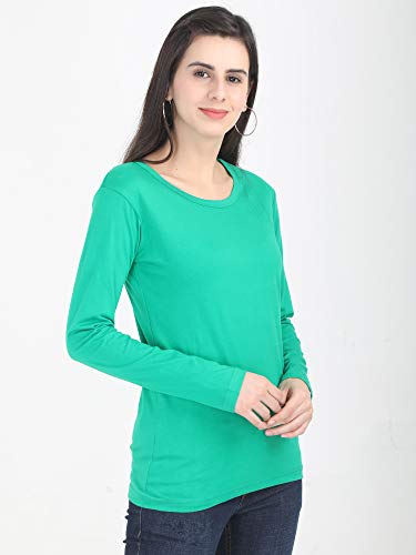 Image of FLEXIMAA Women's Cotton Plain Round Neck Full Sleeve T-Shirt