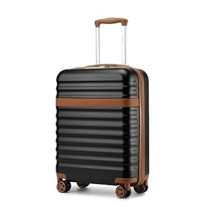 Kono 20 Inch Cabin Suitcase for easyJet Ryanair Small ABS+PC Hardshell Carry On Lightweight Travel Luggage with TSA Lock Spinner Wheels (Black/Brown)